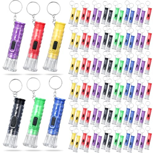 Jexine 100 Pcs Mini Flashlight Keychain Bulk Torch Keyring Flashlights LED Small Keychain Light Hiking Camping Christmas Party Favors(Mix Color)