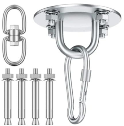 MoSundi Edelstahl Deckenhaken Kit mit 360° Drehgelenk für Hängesessel, Hängematten, Yoga oder Boxsäcke, Schwerlast bis 400kg, Silber