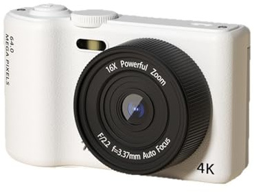 Cámara digital compacta 4K, cámara digital de 64 MP, zoom de 16X, cámara de pantalla abatible, WiFi, enfoque automático, portátil, cámara de viaje en casa (adecuada para uso en exteriores)