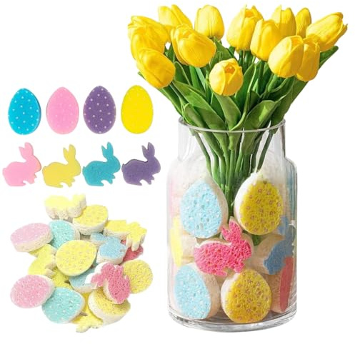 Genérico Relleno de Jarrón de Pascua,Centro de Mesa Decorativo con Aspecto Realista | Relleno Primaveral con Flores y Conejitos,para Mesa Centro Bandejas Fotografía Comedor Dormitorio Habitación