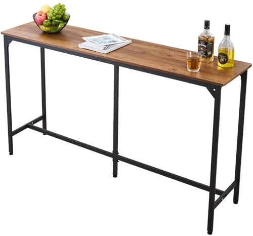 VEVOR Bar Table, Sturdy Metal Frame High Top Pub Table, Small Kitchen Dining, Cocktail Coffee Counter Bar Height Desk, Easy to Assemble, 63x16x36 in, for Living Room Party, Brown