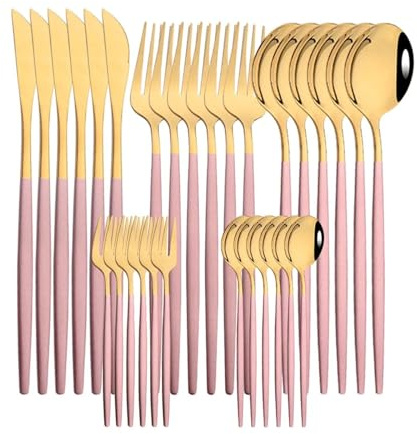 30 Pz/set Cena In Acciaio Inox Oro Nero Piatti e Posateria Set Coltello Frutta Forchetta Cucchiaio Set di Posate Stoviglie Da Cucina Set di Posate(Pink Gold)