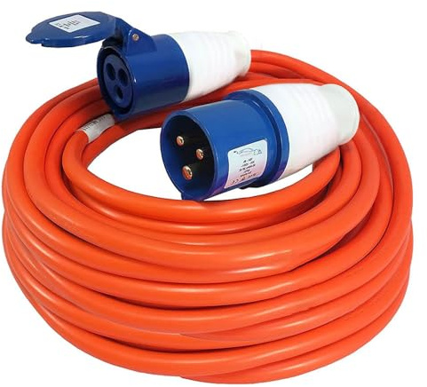 50M Extension Lead Cable - Heavy Duty Caravan Hook Up Cable, 16 Amp Cable 240V Camping Extension Lead, High Vis Orange Mains Power Lead Cable for Campervan & Motorhome