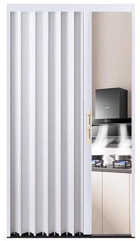 Customizable Retractable Accordion Sliding Door with Lock & Key No-Drill Aluminum Interior Folding Doors for Living Room Bedroom Bathroom (White 60x92in)