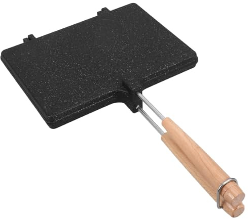 Cabilock Sandwichera para Desayuno Superficie Antiadherente y Doble Cara de Aluminio Mango de Madera Adecuado para Camping y Uso al Aire Libre