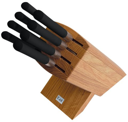 KAI Wasabi Black Bloque de cuchillos de roble equipado con 8 cuchillos, desmontable para limpieza - Dimensiones 31 x 18 x 34 cm - Juego completo de cuchillos de cocina