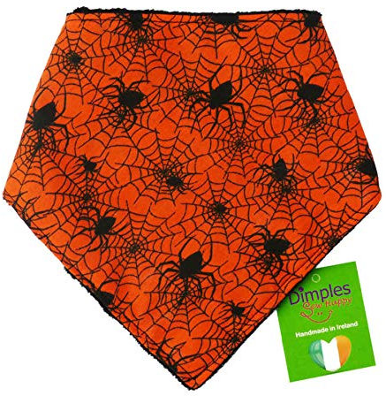 Dimples Hundehalstuch - Halloween Spinnen schwarz orange - Halstuch für kleine mittlere und Grosse Hunde Welpen und Katzen - Geschenk - Handgemachtes Hunde Accessoire 65cm