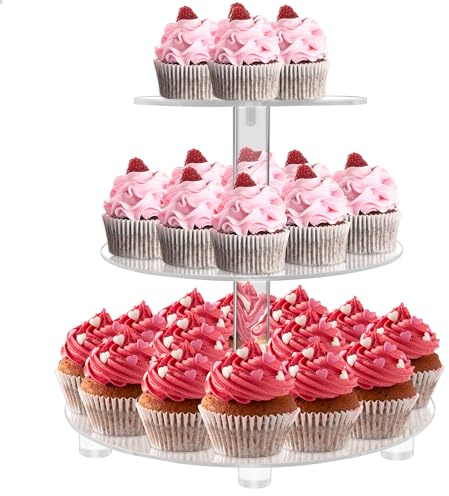 LoveDisplay 3 Tier Cupcake Stand, Holds 24 Cupcakes, Acrylic Material, Perfect for Parties, Weddings, Birthdays