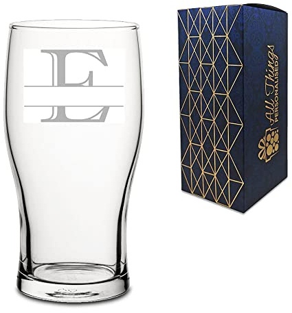 Personalised Engraved Novelty Initial and Name Pint Glass, Letter E, Personalise with Any Name, Gift Boxed, Perfect for Any Occasion
