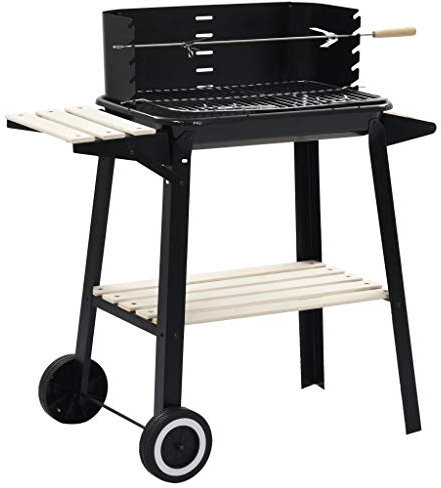 Tidyard Holzkohlegrill Standgrill Mit 2 Rädern aus Kunststoff für einfache Mobilität,Grillwagen Holzkohle Grill Grillkamin 83 x 44 x 87 cm Geeignet für Camping, Parks, Partys,Schwarz