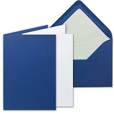 50 Sets - großes Kartenpaket, Nachtblau (Blau), matt, mit 50 Faltkarten, passenden weißen Einlegeblättern & 50 gefütterten Umschlägen - DIN B6, 12 x 17 cm - 120 x 170 mm