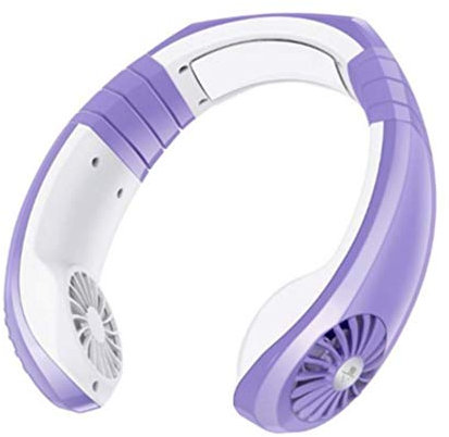 QREZ Portable Personal Fan, Handsfree Mini USB Neck Fan Rechargeable Wearable Neckband Fan Necklance Fan with Dual Wind Head Earphone Design 1800Mah,Purple