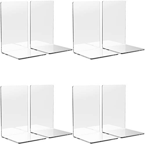 WUWEOT 8 Stück Klarer Buchständer aus Acryl, 18x12x12 cm Transparente Buchstützen Dekoration, für Schlafzimmer Regal Bibliothek Schule Büro, rutschfest klar Schreibtisch Veranstalter