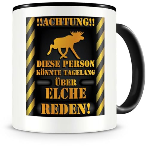 Samunshi® Elch Tasse mit Spruch Geschenk für Elch Fans Männer Frauen Kaffeetasse groß Lustige Tassen zum Geburtstag schwarz 300ml