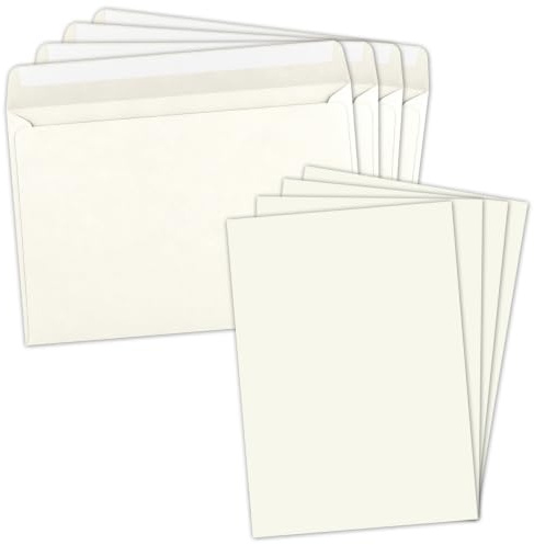 5x XXL Einzelkarten-Set DIN A4 mit Umschlägen DIN C4 - Naturweiß | Karte 21 x 29,7 cm - Briefumschlag mit Haftklebung 22,9 x 32,4 cm - für Versand von Grußkarten, Urkunden und Gutscheinen