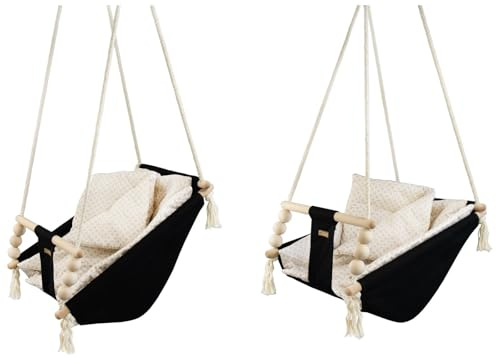 Babyschaukel Kleinkindschaukel Babyliegeschaukel Stoffschaukel Babywippe Wiege (Muster: schwarz, cremefarben Quadrate)