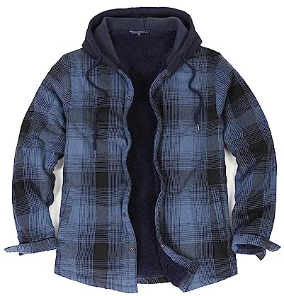 ZENTHACE Herren-Sherpa-Futterte Flannel-Hemdjacke, Knopfverschluss mit Druckknöpfen, Winter-Plaid-Shacket mit Kapuze