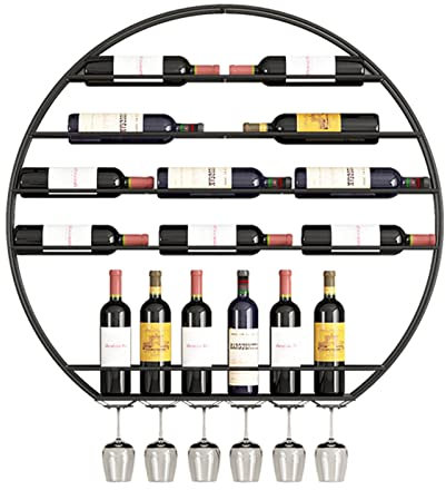 Hanging Industrial Wine Racks Wall Mounted Round,Wine Bottle Glass Holder Floating Racks Modern Photos Display Storage Holder for Dining Room Bar (Color : Black)
