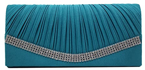 Insun Damen Clutch, Satin Glänzend Abendtasche mit Kette, Elegante Umschlag Tasche für Hochzeit Wedding Prom Party Türkis 2 22 x 10 x 6 cm