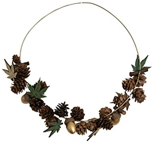 HEITMANN DECO Kranz mit Tannenzapfen, Eicheln und Holz-Blättern - ca. 30x29cm - Gold/braun