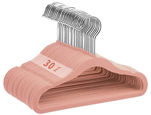 MangoKit 30 Pack Non-Slip Kids Velvet Hangers, Ultra-Slim Space Saving Baby Velvet Coat Hangers,360 Degree Rotatory Hook,Sturdy Baby Clothes Hangers (28cm,Pink)