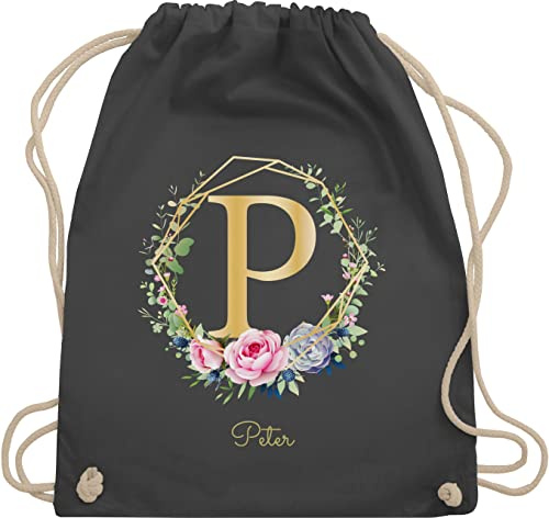 Turnbeutel Rucksack - Initialen - Anfangsbuchstabe Geschenkidee I Individuelles Geschenk mit Namen personalisiert Buchstaben bedrucken I Custom Gift selbst gestalten - Unisize - Dunkelgrau