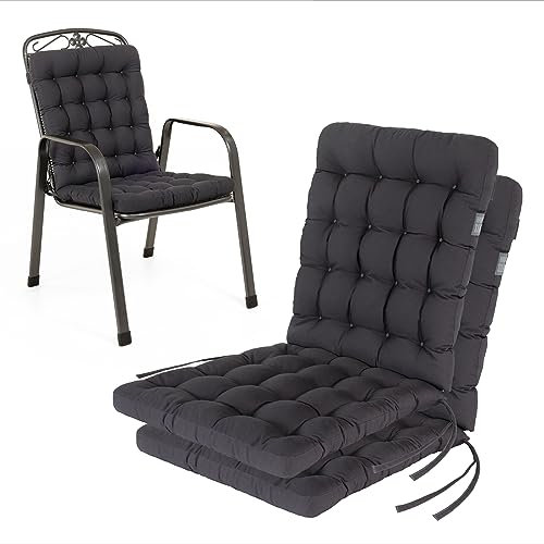 HAVE A SEAT Living Gartenstuhl-Auflagen 2er Set – Orthopädisch & 6 cm Dick – Niedriglehner 100x48 cm – Waschbar bis 95°C, Wetterfest – Anthrazitgrau | Serie Luxury