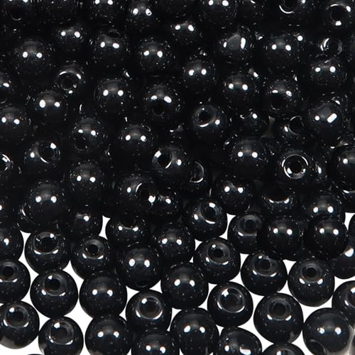 TOAOB 500 Stück Glasperlen Kunstperle mit Loch Schwarz 6mm Runde | Perlen set für Kleidung DIY Halsketten Armbänder