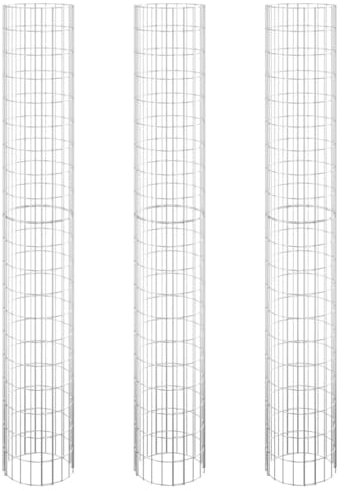 vidaXL Circular Galvanized Steel Gabion Raised Bed Set – 3 pcs, Proof, Sturdy & Durable, Easy Assembly, 11.8 Diameter and 78.7 Height – Ideal for Garden and Patio Decor
