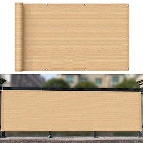 Balkon Sichtschutz Balkonabdeckung 80 x 800 cm Windschutz Staubschutz Balkonverkleidung Balkonbespannung mit Kabelbinder Ohne Bohren für Balkongeländer Garten, Beige
