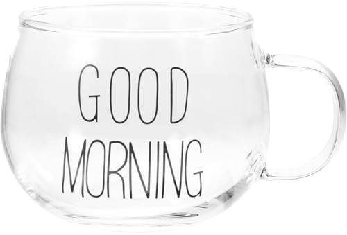 Healvian Tazza Trasparente in Vetro Con Manico Tazza Colazione Per Latte E Cereali Da Porridge Di Caffè in Vetro Per Casa E Ufficio Set Da 2 Pezzi