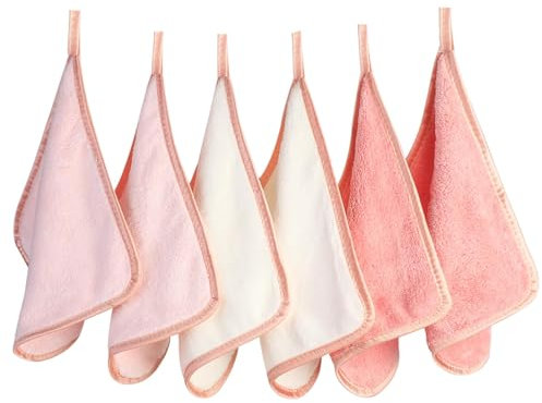 PHOGARY Lingette Démaquillante en Microfibre, Lot de 6 Serviette Microfibre pour le Visage, Lingettes Gant de Toilette Microfibre - Réutilisables, Lavables et Douces pour la Peau (8 x 8, Rose)