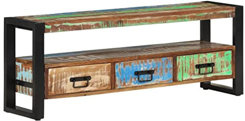Tidyard TV Schrank mit 3 Schubladen und 1 offenes Fach Lowboard Fernsehschrank Fernsehtisch HiFi-Schrank TV Möbel Tisch Board 120x30x45 cm Altholz Massiv