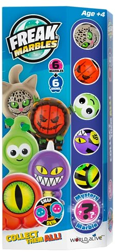 Freak Marbles Totem Pack A, 6 canicas de Colores con Sus diseños a Juego, 1 de los cuales es Raro. Colecciona, Juega y comparte Freak Marbles para niños de 4 años en adelante