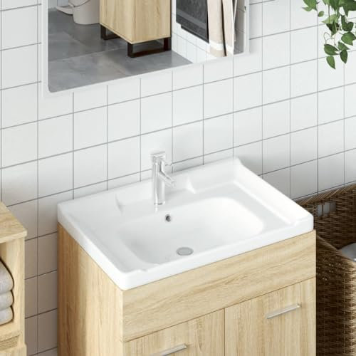 SECOLI Lavandino da Bagno, Lavandino Bagno da Appoggio, Lavatoio Ceramica, Rettangolare Ceramica Bianco 61x48x23 cm