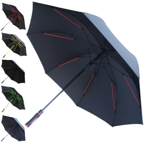 COLLAR AND CUFFS LONDON RARE 95KPH Parapluie Golf Solide - Grande Taille XL Parapluie Canne Automatique Resistant Vent Fort Tempete - Cadre à 4 Couches Fibre de Verre - Poignée Antidérapante - Noir