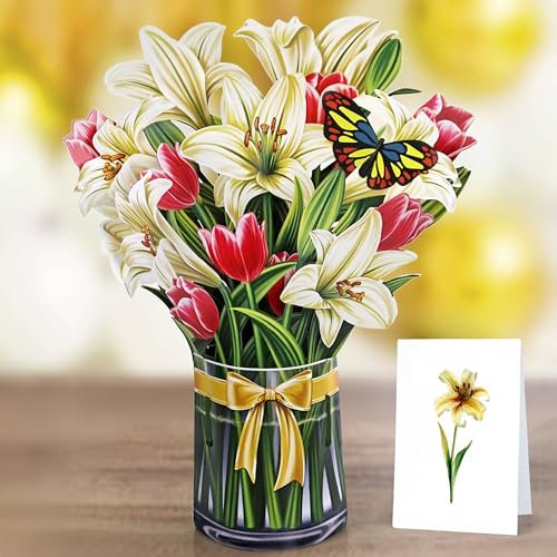 CUTPOPUP Lily Bouquet Cards - Birthday Cards for Women, 15.5x20.5cm Mothers Day Card Pop Up, 3D Pop Up Greeting Card for Wife Mum Daughter Her Girl Sister (Lily Bouquet SM) US8-71.SMUK
