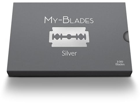 Rakblad My-Blades Silver, 100 dubbla rakblad i tyskt stål, ishärdade dubbeleggade rakblad för rakhyvel, extra vassa blad för slät och skonsam våtrakning för herr