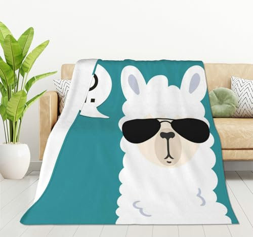 HGOD DESIGNS Funny Sup Llama Throw Blanket Simple Alpaca head with sunglasses Soft Blankets and Throws 130x150cm Caring for Women Men