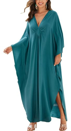 YouKD Vestido de caftan bohemio de una pieza para mujer, para la playa, en talla única, tallas grandes, batas de baño, B azul, Talla única