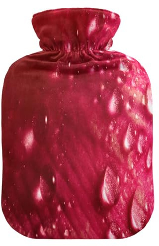 Hot Water Bottle with Soft Cover Removable Hot Cold Water Bag for Pain Relief, Menstrual Cramps, Feet Warmers M Closeup Rose Petal Water Drops