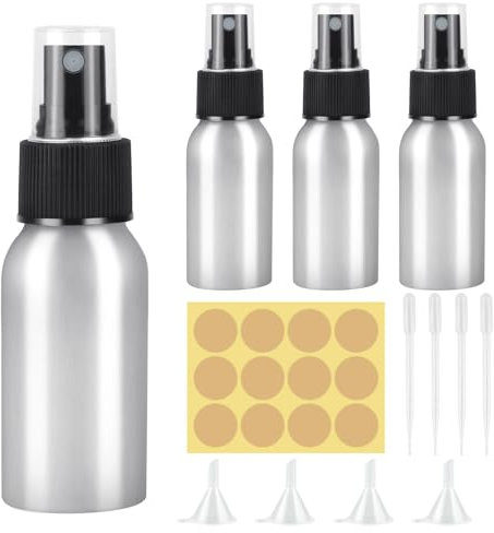 GUOYIHUA Sprühflasche Aluminium Klein 50ml, 4 Stk Sprayflasche Leer, Mini Zerstäuber Sprühflasche, Tragbar Wiederbefüllbare Reisesprühflasche, Für Parfüm, Kosmetik, ätherische Öle, Flüssigkeiten