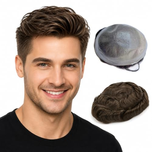 Herren Perücke Transparent PU Männer Toupet Männer Haarteile Einheit Hair Replacement System-Menschenhaar 100% (8 * 10, #5)