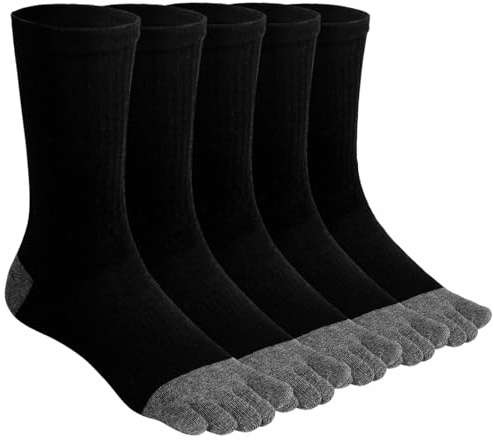 ZAKASA Mens Toe Socks Athletic Running Cushion Five Finger Cotton Crew Socks