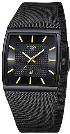 NIBOSI Herren Armbanduhr Herrenuhren luxuriös militärisch wasserdicht Quarz analog quadratisch Armbanduhr für Männer mit Edelstahl Mesh Armband Datumskalender