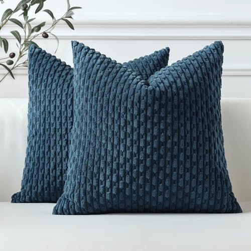 Sungeek 2er Set Kordsamt Kissenbezüge, Dekorativ Zierkissenbezüge Weich Kissenbezug Dekokissen Sofakissen Boho Deko Bezug Kissenhülle für Sofa Schlafzimmer Wohnzimmer (Blau, 45x45 cm)
