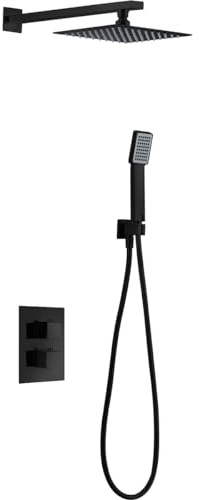 IMEX Duschsäule Unterputz Thermostat ohne Wasserhahn | Duschset mit Duschkopf und Schlauch | Armaturen mit Regendusche | Durchflussmenge 12 l/min | Serie Cies | Farbe: