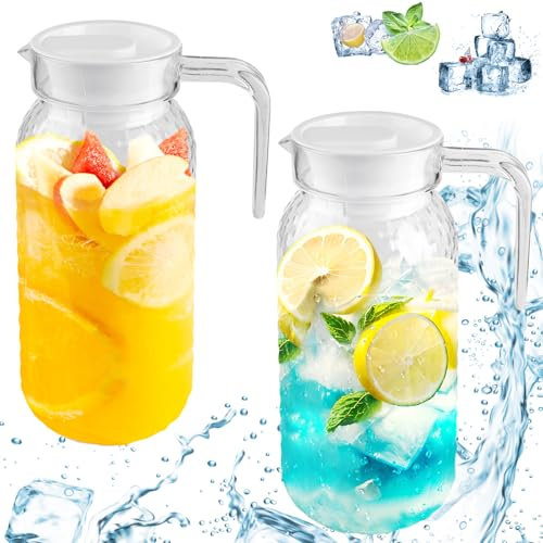 2 brocche in acrilico con coperchio: caraffa da 1 litro con coperchio, brocca per acqua, senza BPA e infrangibile, brocca in acrilico per succo di latte, tè freddo, succo di frutta, limonata, sangria