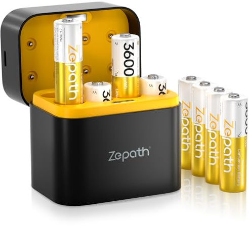 Zepath 3000mWh AA Rechargeable Lithium Batteries with Battery Charger (2500mWh with Charger)