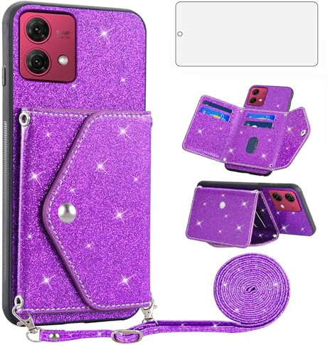 Asuwish Funda para Motorola Moto G84 5G funda con banda y lámina protectora protectora de pantalla tarjetero plegable brillante cuero monedero soporte G 84 84G XT2347-2 teléfono móvil fundas funda